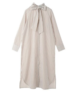 earth music&ecology ボウタイシャツワンピース Stripe Brown