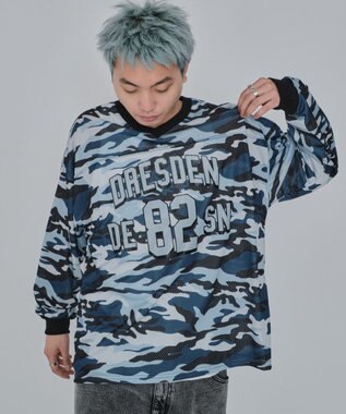 WEGO 【ユニセックス着用ITEM/MLサイズ展開】カモフラナンバリングホッケーT（LS） ブルー