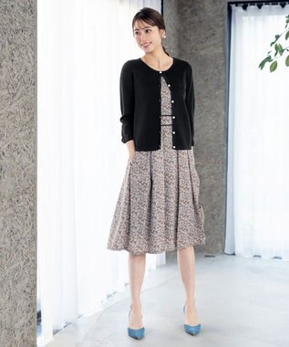 Tiaclasse L 【洗える】ミラノリブ編みが大人上品なリボンニットカーディガン ブラック