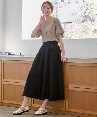 ANY 【ウエストゴム/接触冷感/UVケア】清涼リネンスカーチョ ブラック