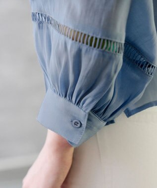 Tiaclasse 【洗える】はしごレースパフ袖シャツ サックス