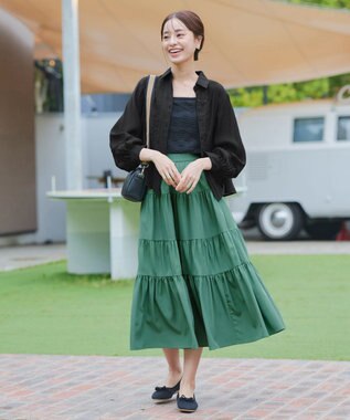 Tiaclasse 【洗える】はしごレースパフ袖シャツ ブラック