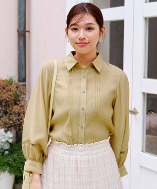 Tiaclasse 【洗える】はしごレースパフ袖シャツ イエロー