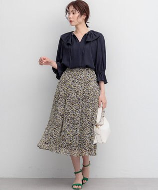 組曲 【先行予約】【WEB限定】シアーリンクルクロス フリル襟ブラウス ネイビー系