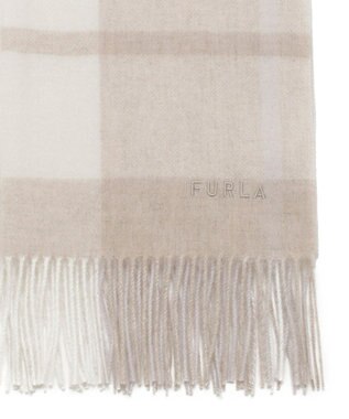 MOONBAT FURLA ウール混ラメ入りブロックチェックストールマフラー／幅50cm ベージュ
