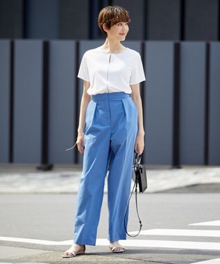 ICB 【洗える】 エコナイロンストレッチ ワイドストレートパンツ スマルトブルー