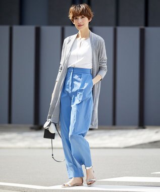 ICB 【洗える】 エコナイロンストレッチ ワイドストレートパンツ スマルトブルー