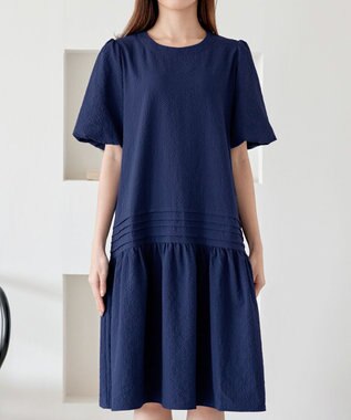 Tiaclasse L 【洗える】リップルピンタックワンピチュニック ネイビー