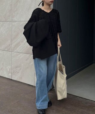 Green Parks AnriettMusee カットジャガードタックブラウス Black