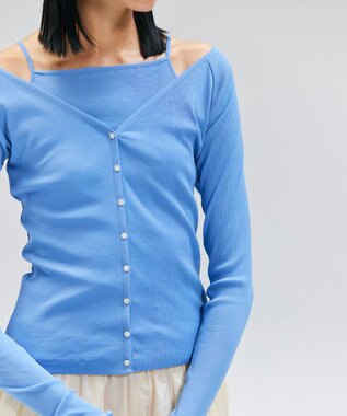 BEIGE， 【洗える・BAILA 10月号掲載】MARINO / 2WAYリブコンパクトカーディガン Sky