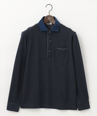 JOSEPH ABBOUD 【人気！多機能ポロシャツ】ペイズリー柄　ウィンターダディポロシャツ ネイビー系