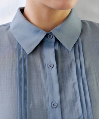 Tiaclasse 【洗える】はしごレースパフ袖シャツ サックス