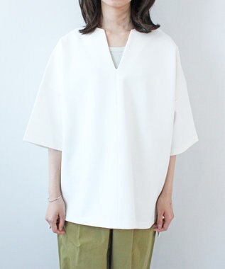 WHITE MAILS PAPER DOUBLE JERSEY KEY NECK T-シャツ オフホワイト
