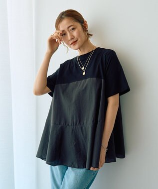 YECCA VECCA 【DOLL UP OOPS】異素材切替フレアートップス Black