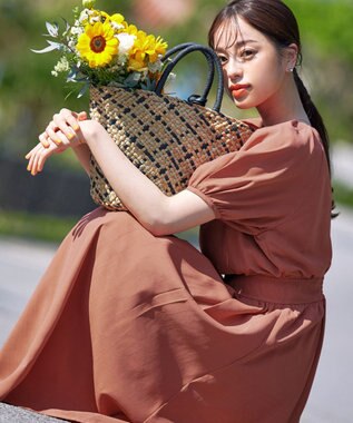 Tiaclasse 【洗える】麻調ギャザーワンピース オレンジ