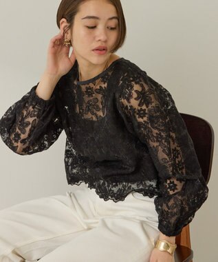 AMERICAN HOLIC 前後２WAYシアーレースブラウス Black