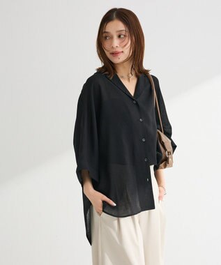 Green Parks 開襟シアーシャツジャケット Black