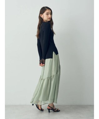 YECCA VECCA 箔プリントシアーギャザースカート Green