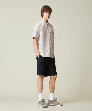 J.PRESS MEN 【クールマックス】サッカー マルチストライプ バンドカラーシャツ ベージュ系1