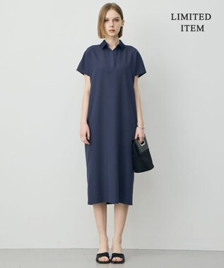ICB 【先行予約・WEB限定】FluidBackSatin ニット衿シャツワンピース ダルブルー