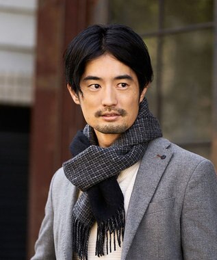 AURORA WEB限定 ウール リバーシブル プチマフラー グレーチェック×ブラック