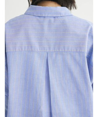 Green Parks 綿麻混スキッパーシャツ Stripe Sax