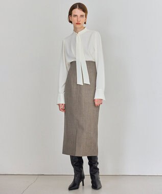 BEIGE， 【WEB限定・洗える】MIRABEAU / 2WAYストレッチボウタイブラウス White