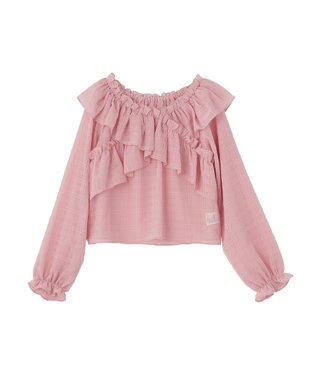 earth music&ecology シアーチェック2wayオフショルブラウス Pink