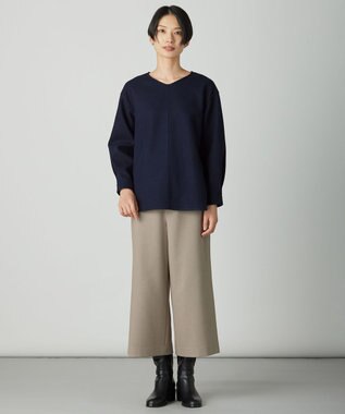 J.PRESS LADIES メルトンジャージー Vネック カットソー ネイビー系