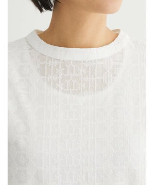 Green Parks インド綿 SET２点 刺繍７分丈ブラウス＋タンクトップ Off White