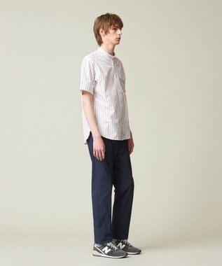 J.PRESS MEN 【クールマックス】サッカー マルチストライプ バンドカラーシャツ パープル系1