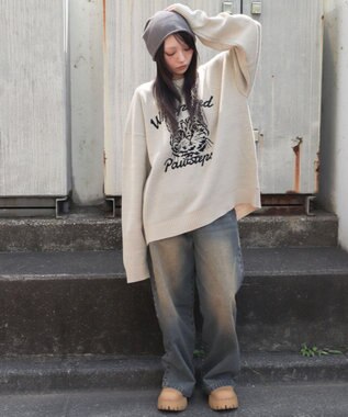 WEGO 【ユニセックス着用ITEM/SMLサイズ展開】ジャガードグラフィックプルオーバー オフホワイト