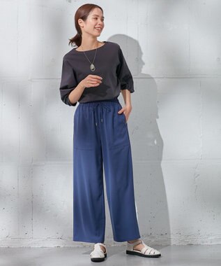ANY 【ウエストゴム/UVケア/接触冷感】清涼リラックスワイドパンツ ブルー
