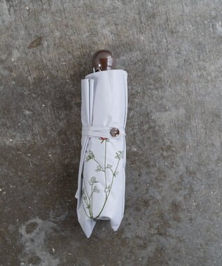 AND WOOL 〈一級遮光生地・晴雨兼用〉ボタニカル刺繍の日傘 （折りたたみ傘タイプ） グレー