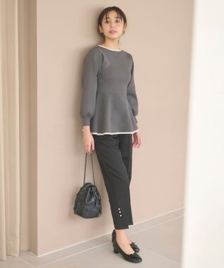 Feroux 【洗える】バイカラーペプラム ニット グレー系1
