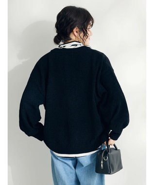 CRAFT STANDARD BOUTIQUE 洗えるコードモールクルーネックカーデイガン Black