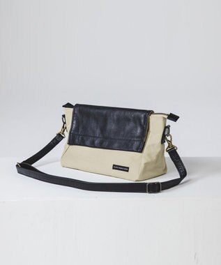 YUSHI EVER - FLAP SHOULDER ナイロン 本革 かぶせショルダーバッグ ベージュ