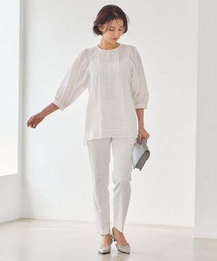 自由区 【洗える・XSサイズあり】ジオメトリックエンブロイダリー ブラウス アイボリー系