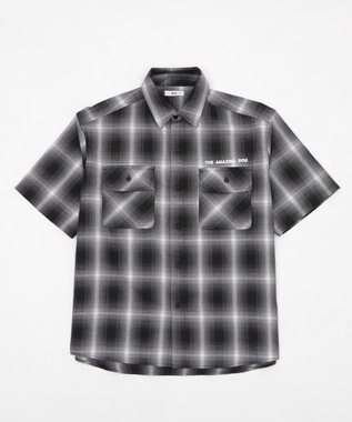 WEGO 【ユニセックス着用ITEM/MLサイズ展開】イラストオンブレチェックシャツ（SS） ブラックチェック1