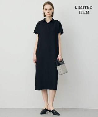 ICB 【先行予約・WEB限定】FluidBackSatin ニット衿シャツワンピース ブラック