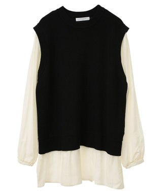 Green Parks 布帛ドッキングニットチュニック Black