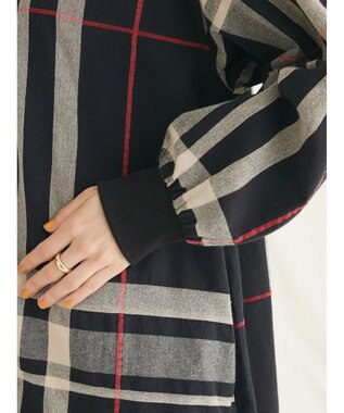 CRAFT STANDARD BOUTIQUE 先染めチェック（大）バンドカラー袖ＲＩＢ　ＯＰ Black