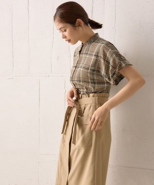 組曲 【洗える】シアーチェック 半袖ブラウス ベージュ系5