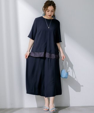 23区 L 【Lサイズ限定/吸水速乾/UVカット/接触冷感/】ストレッチジョーゼット ガウチョパンツ ネイビー系