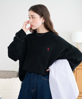 WEGO U.S. POLO ASSN.|別注畔編みニットプルオーバー ブラック