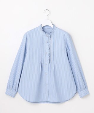 ANY SIS フリルスタンド シャツ ブルーストライプ