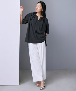 ICB 【接触冷感・UVカット・透け防止・吸水速乾・洗える】 シェルタリングドライオックス ワイドパンツ オフホワイト系