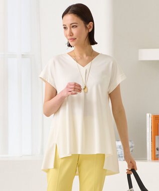 自由区 【XSサイズ~/洗える】ドレーピーポンチフレンチスリーブ カットソー アイボリー系