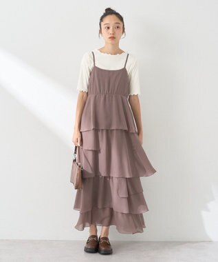 earth music&ecology アシンメトリーティアードワンピース Mocha