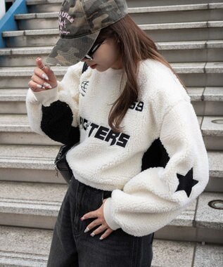 WEGO スポーツグラフィックボアショートプルオーバー ホワイト